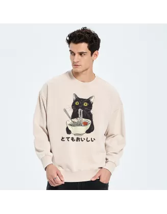 Cats Eat Ramen Noodles Washed Sweatshirt