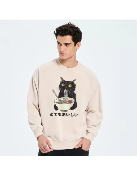 Cats Eat Ramen Noodles Washed Sweatshirt
