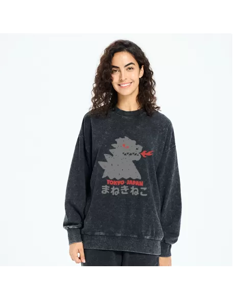 Japanese Fortune Cat Washed Sweatshirt