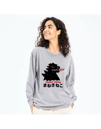 Japanese Fortune Cat Washed Long Sleeve T-Shirt