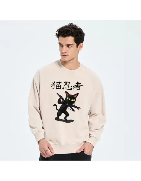 Ninja Cat Washed Sweatshirt