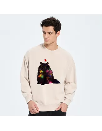 Christmas Lights Cat Washed Sweatshirt