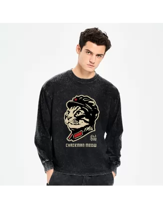 Chinese Spirit Cat Washed Long Sleeve T-Shirt