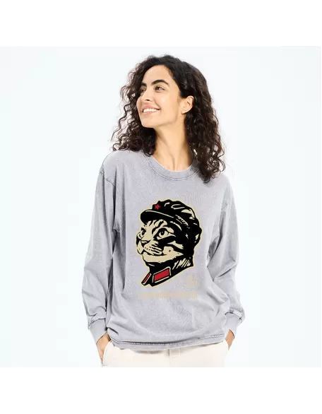Chinese Spirit Cat Washed Long Sleeve T-Shirt