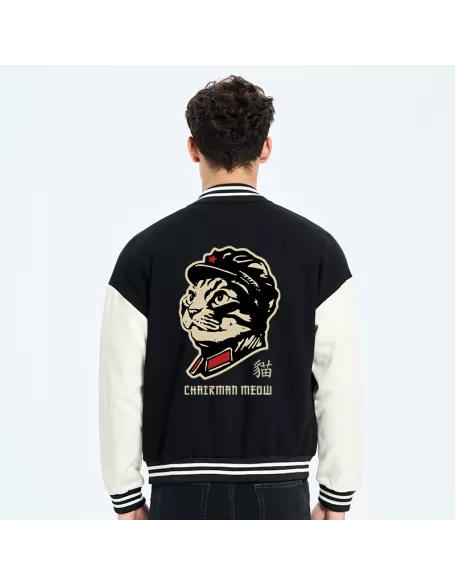 Chinese Spirit Cat Embroidery Varsity Jacket