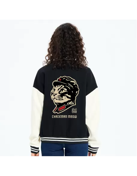 Chinese Spirit Cat Embroidery Varsity Jacket