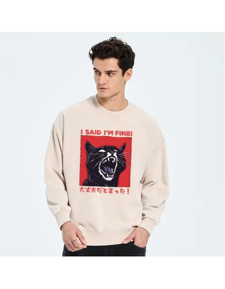 Angry Cat Japan Washed Sweatshirt