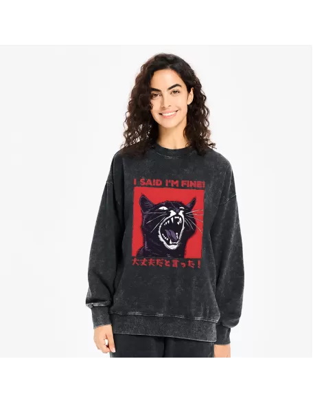 Angry Cat Japan Washed Sweatshirt