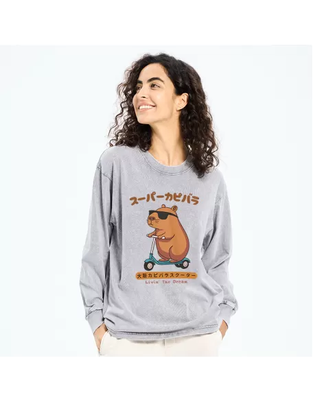 Osaka Capybara Scooter Washed Long Sleeve T-Shirt