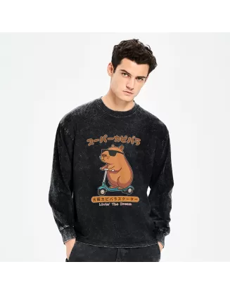 Osaka Capybara Scooter Washed Long Sleeve T-Shirt