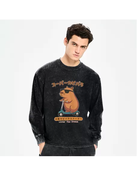 Osaka Capybara Scooter Washed Long Sleeve T-Shirt
