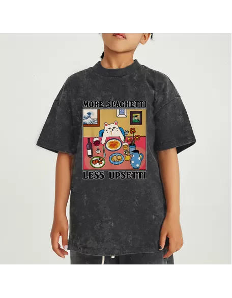 More Spaghetti Less Upsetti Kids Washed T-Shirt