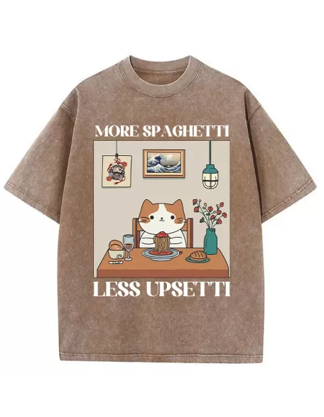 Cat Eats Spaghetti Washed T-Shirt