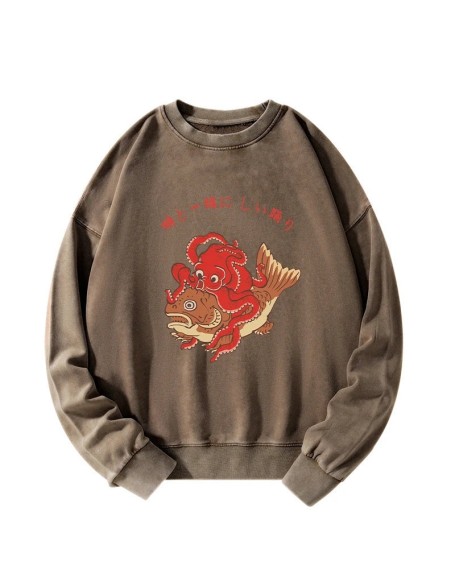 Octopus And Koi Dance Together Washed Sweatshirt