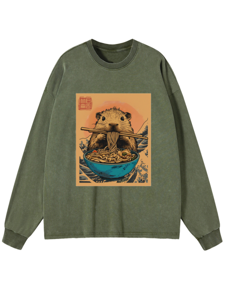 Opossum Eats Ramen Washed Long Sleeve T-Shirt