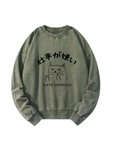 A Cat That Hates Work Washed Sweatshirt