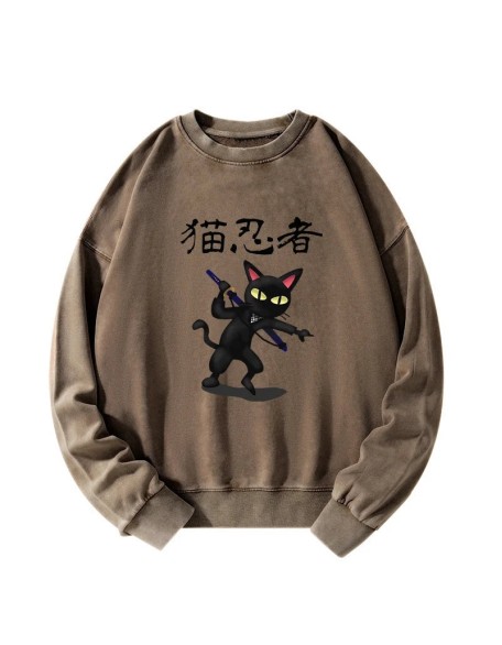 Ninja Cat Washed Sweatshirt