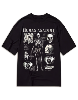 Goth Round Neck T-Shirt With Skeleton Skull Print, School