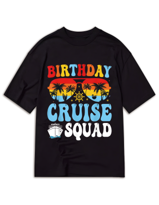Men's Birthday Cruise Squad 2025 T-Shirt - Vibrant Geometric Design, 100% Cotton, Casual Round Neck Short Sleeve Tee, Perfect for Summer Parties & Celebrations, Sizes S-XXXL, Birthday Celebration Apparel | Tropical Theme Shirt | 100% Cotton