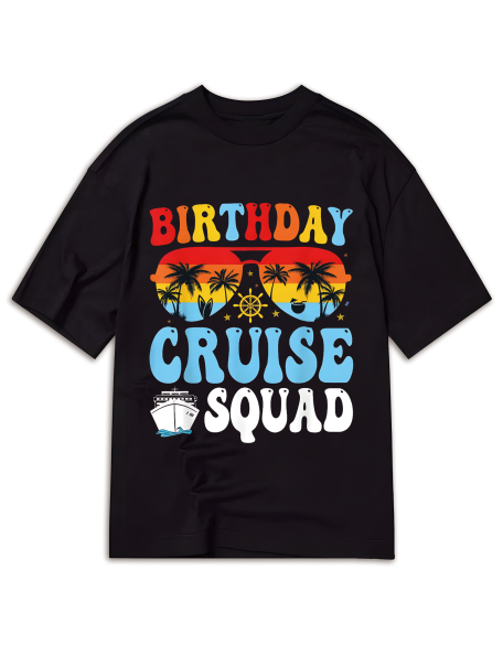 Men's Birthday Cruise Squad 2025 T-Shirt - Vibrant Geometric Design, 100% Cotton, Casual Round Neck Short Sleeve Tee, Perfect for Summer Parties & Celebrations, Sizes S-XXXL, Birthday Celebration Apparel | Tropical Theme Shirt | 100% Cotton