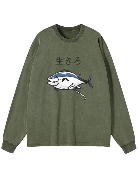 Running Fish Washed Long Sleeve T-Shirt