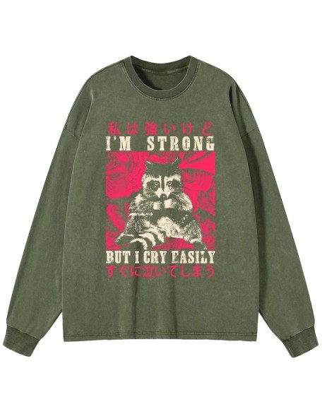 I Am Strong Raccoon Washed Long Sleeve T-Shirt