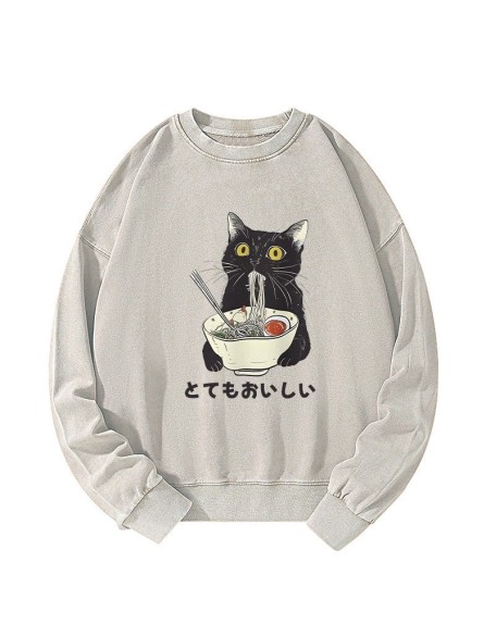 Cats Eat Ramen Noodles Washed Sweatshirt