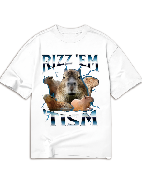 Rizz Em With The Tism Capybara Funny T-Shirt, Men's Stylish Cotton T-Shirt  Comfortable And Perfect For Everyday Casual Wear