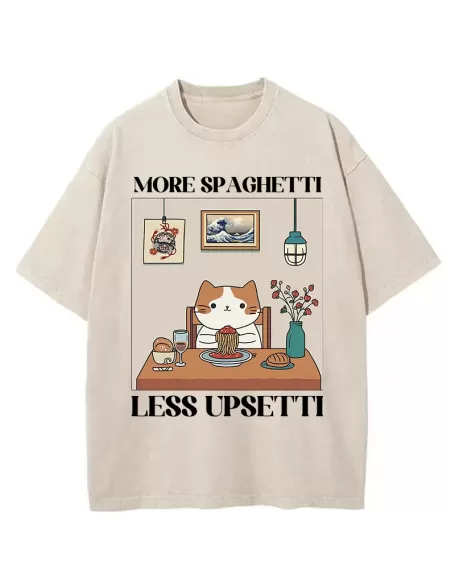 Cat Eats Spaghetti Washed T-Shirt