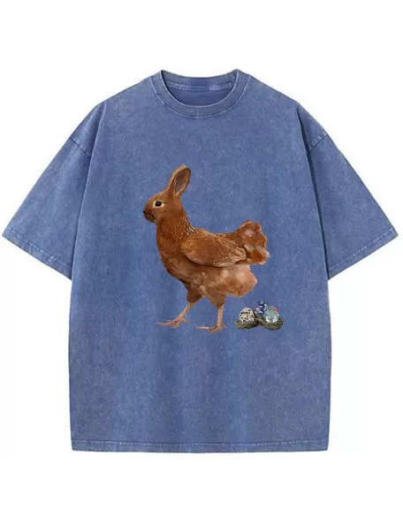 Easter Bunny Laying Eggs Washed T-Shirt