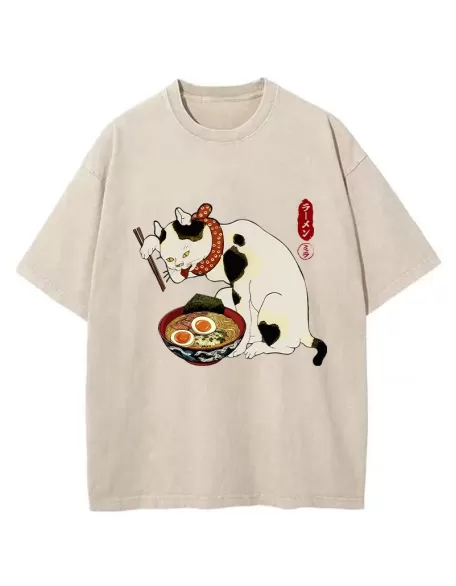 The Cat Obsessed With Ramen Washed T-Shirt