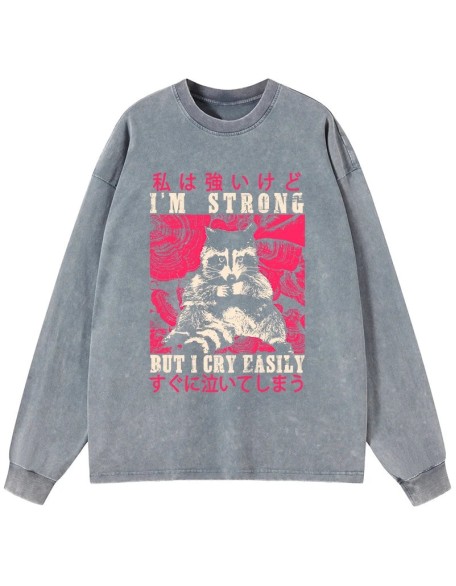 I Am Strong Raccoon Washed Long Sleeve T-Shirt
