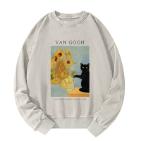 Black Cat With Sunflowers Washed Sweatshirt
