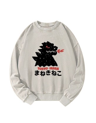 Japanese Fortune Cat Washed Sweatshirt