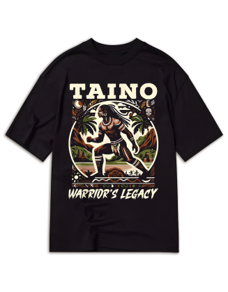 Taino Warrior Graphic Tee - 220g Cotton, Short Sleeve, Crew Neck - Puerto Rico & Caribbean Culture Inspired T-Shirt