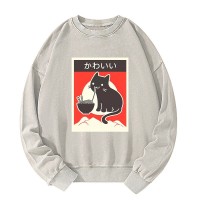 "Kawaii" Vintage Style Japenese Ramen Cat Washed Sweatshirt