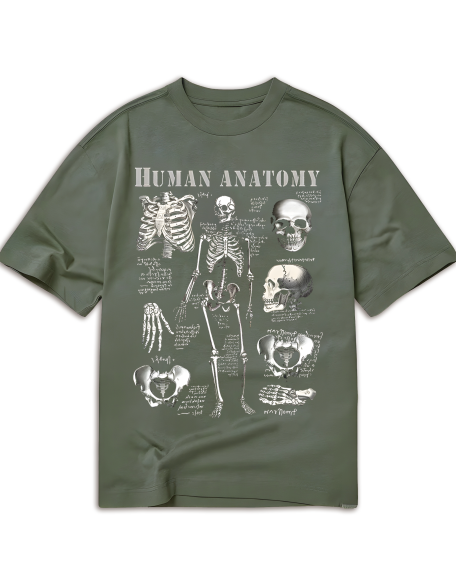 Goth Round Neck T-Shirt With Skeleton Skull Print, School