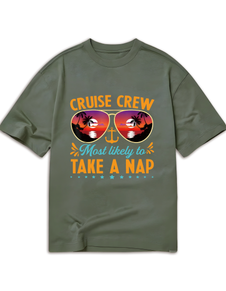 Men's Cruise Crew Nap Graphic T-Shirt - "Most Likely to Take a Nap" Design with Fashion Glasses & Palm Tree Art, 100% Cotton, Casual Round Neck Short Sleeve, Black, S-XXXL