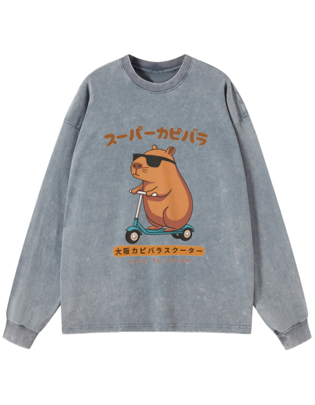 Osaka Capybara Scooter Washed Long Sleeve T-Shirt