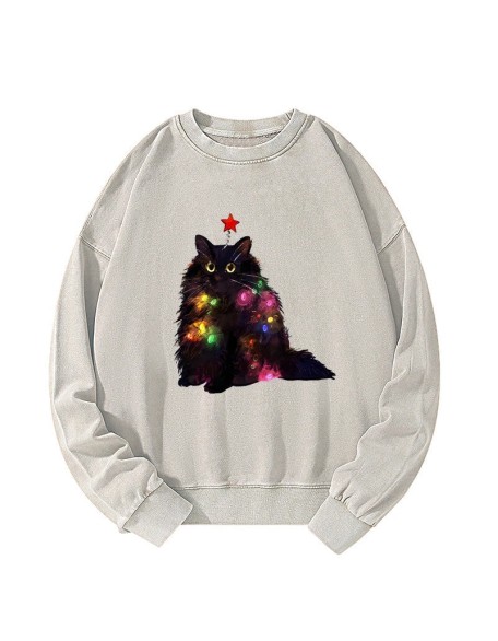 Christmas Lights Cat Washed Sweatshirt
