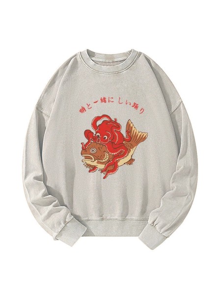 Octopus And Koi Dance Together Washed Sweatshirt