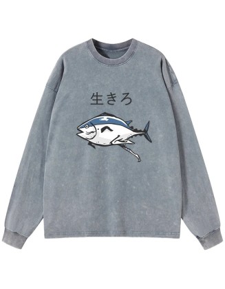 Running Fish Washed Long Sleeve T-Shirt
