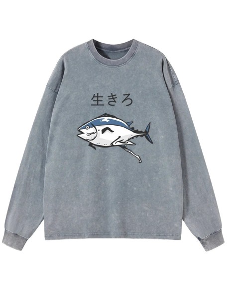 Running Fish Washed Long Sleeve T-Shirt