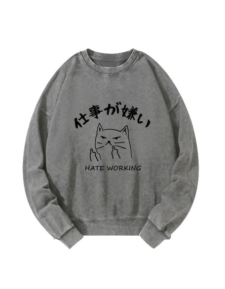 A Cat That Hates Work Washed Sweatshirt