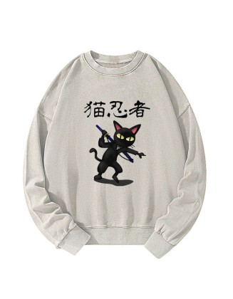 Ninja Cat Washed Sweatshirt