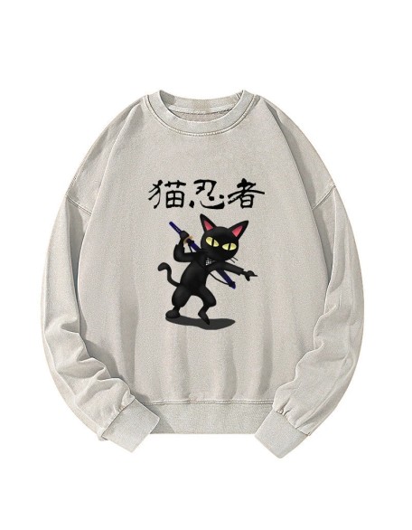 Ninja Cat Washed Sweatshirt
