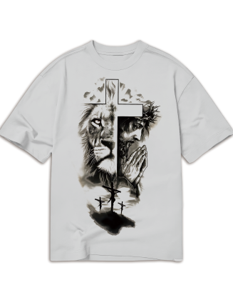 Men's Summer Cross & Lion Print Round Neck Short Sleeve Casual T-Shirt