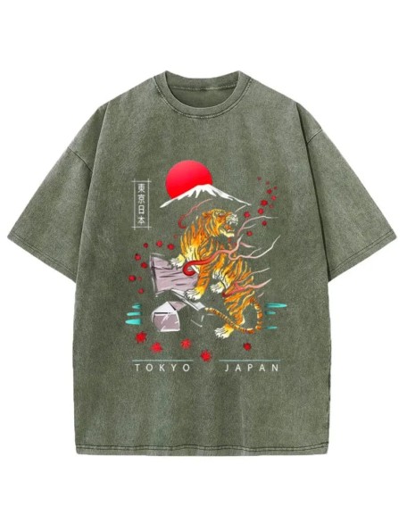 Japanese Style Tiger Washed T-Shirt