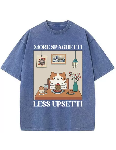 Cat Eats Spaghetti Washed T-Shirt