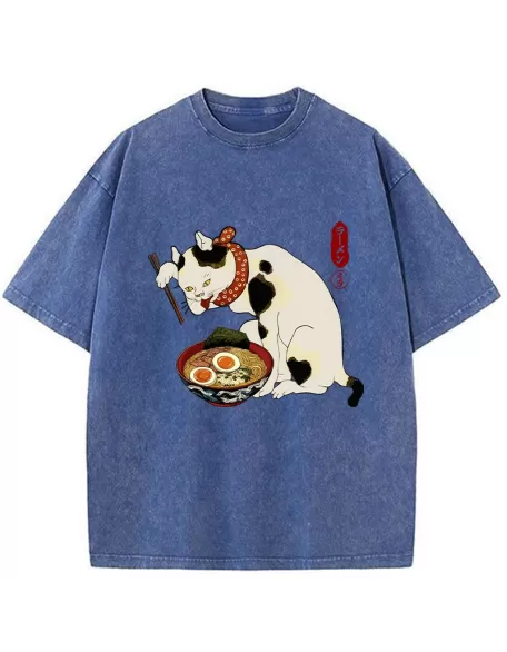 The Cat Obsessed With Ramen Washed T-Shirt
